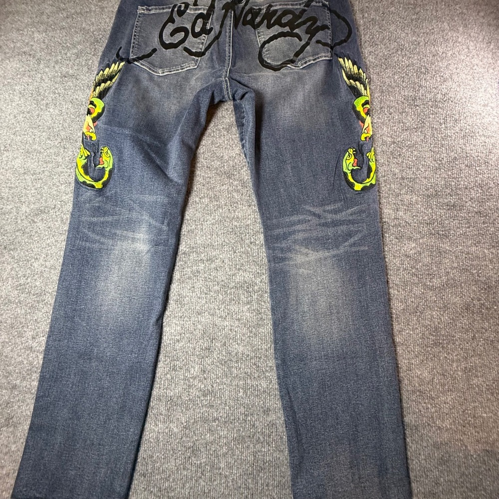 Ed Hardy Mens Slim Straight Embroidered Eagle Snake Jeans Blue 36 MEHD8301-8 NWT - Picture 2 of 11